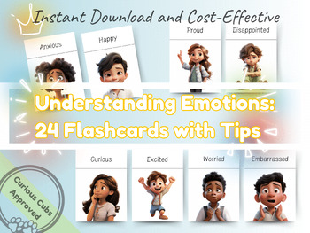 Preview of Understanding Emotions and Feelings, 24 Flashcards with Tips, Kids Flash Cards