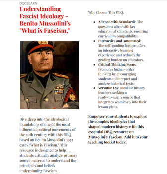 Preview of Understanding Fascist Ideology - DBQ on Benito Mussolini's "What is Fascism,"