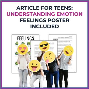 Preview of Understanding Feelings & Emotions Article & Poster Middle School
