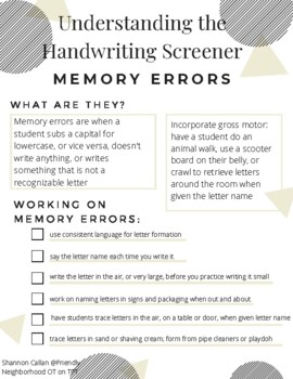 Preview of Understanding Handwriting Errors Reference Sheets