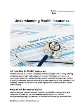 Preview of Understanding Health Insurance Worksheet