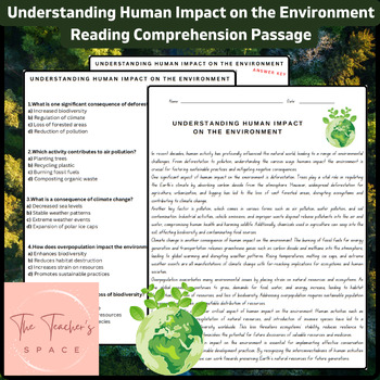 Preview of Understanding Human Impact on the Environment Reading Comprehension Passage