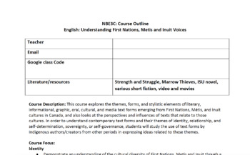 Preview of Understanding Indigenous Voices Course Outline (NBE3C)