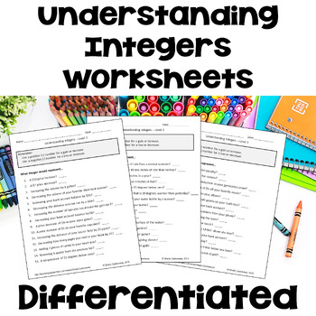 Preview of Understanding Integers Worksheets - Differentiated