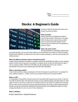 Preview of Understanding Investments: Stocks Worksheet!