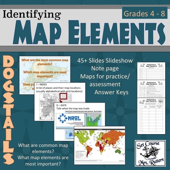 Preview of Understanding Map Elements - DOGSTAILS (lesson, practice, notes, answer keys)