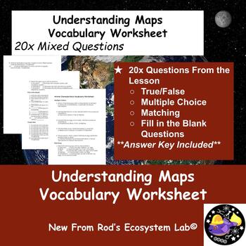 Preview of Understanding Maps Vocabulary Worksheet w/Answer Key **Editable**