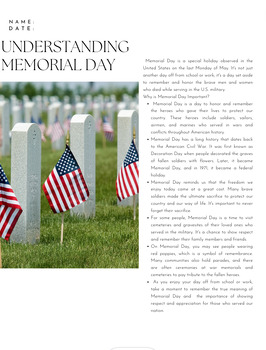 Preview of Understanding Memorial Day Reading and Questions