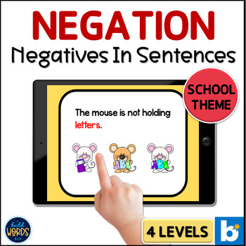 Preview of Negation Understanding Negatives in Sentences School Speech Therapy BOOM ™ Cards