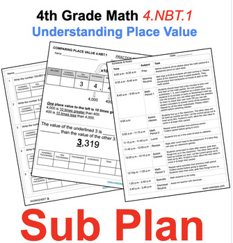 Preview of Sub Plan: Letter, Schedule & more | Place Value Worksheets 4.NBT.1 | Editable