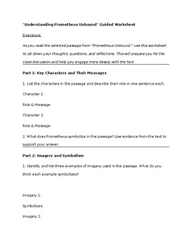 Preview of Understanding "Prometheus Unbound" Guided Worksheet