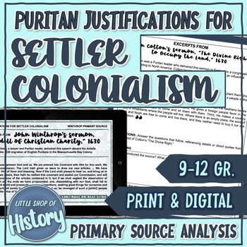Preview of Puritans and Settler Colonialism Primary Source Analysis (Winthrop and Cotton)