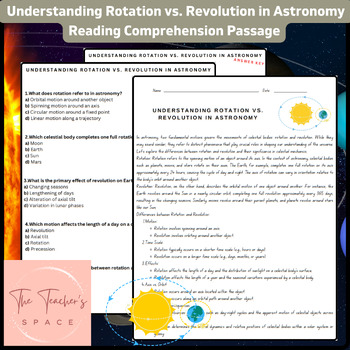 Preview of Understanding Rotation vs. Revolution in Astronomy Reading Comprehension Passage