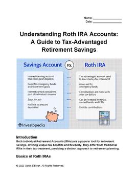 Preview of Understanding Roth IRA Tax-Advantaged Retirement Savings Accounts Worksheet