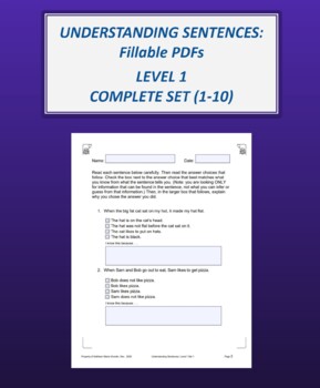 Preview of Understanding Sentences: Fillable PDFs Level 1 Complete Set (1-10)