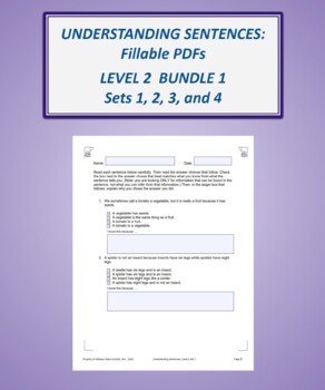 Preview of Understanding Sentences: Fillable PDFs Level 2 Bundle 1 (Sets 1, 2, 3, and 4)