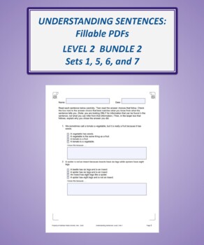 Preview of Understanding Sentences: Fillable PDFs Level 2 Bundle 2 (Sets 1, 5, 6, and 7)