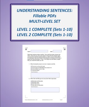 Preview of Understanding Sentences: Fillable PDFs Multi-Level Set (Level 1 and 2, complete)