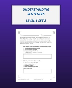 Preview of Understanding Sentences: Level 1 Set 2