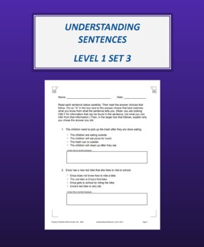Preview of Understanding Sentences: Level 1 Set 3