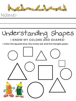 understanding shapes worksheet preschool prek kindergarten