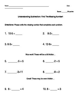 Preview of Understanding Subtraction Worksheet
