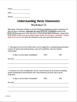 Thesis Statement Worksheets With Answers