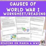 MANIA & World War I Causes Worksheet: WWI Alliances, Imper