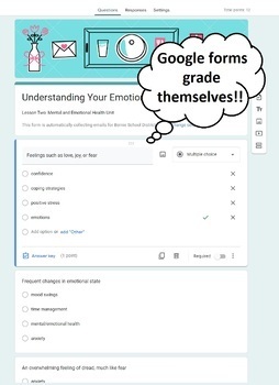 Preview of Understanding Your Emotions worksheet Google Form Junior High Health