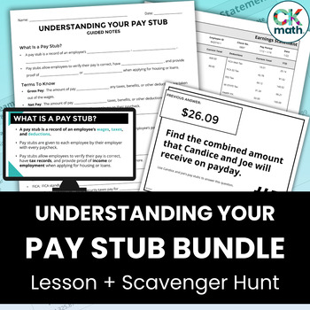 Preview of Understanding Your Pay Stub Bundle - Paycheck Lesson, Practice, & Scavenger Hunt