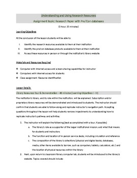 Preview of Information Literacy Lesson Plan & Hand-out: Subscription Pro/Con Databases