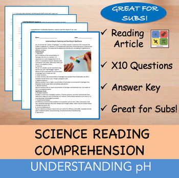Preview of Understanding pH - Reading Passage and x 10 Questions (EDITABLE)