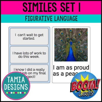 Preview of Understanding similes in English (Set 1) Boom Cards digital activity task cards