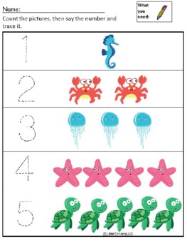 Underwater math number worksheets 1-5 by LittleSmilesLLC | TPT