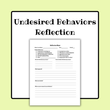 Preview of Undesired Behaviors Reflection Sheet