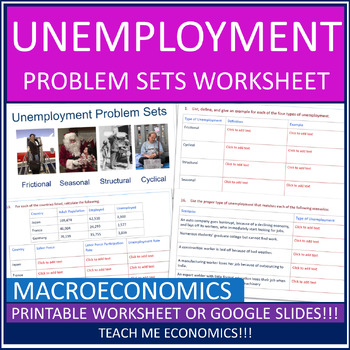 Preview of Unemployment Economics Worksheet or Google Slides Economic Macroeconomics