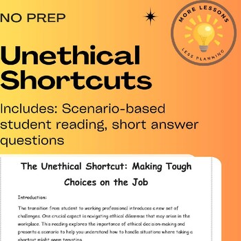 Preview of Unethical Shortcuts: Work Ethics Scenario Reading Comprehension Worksheet