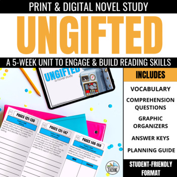 Preview of Ungifted Novel Study Unit Comprehension Questions, Chapter Activities, & Vocab