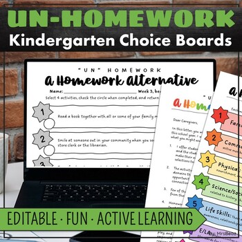 Preview of Unhomework - Editable Homework Alternative Choice Boards for Kindergarten