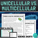 Unicellular and Multicellular Organisms Reading Comprehens