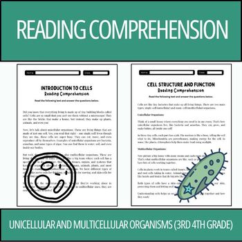 Preview of Unicellular and Multicellular Organisms Reading Comprehension Passages