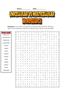 Preview of Unicellular vs Multicellular: 2 Science Puzzles: Wordsearch & Word Scramble