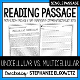 Unicellular vs. Multicellular Reading Passage | Printable 