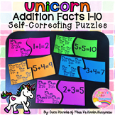 Unicorn Addition Facts 1-10 Self-Correcting Puzzles
