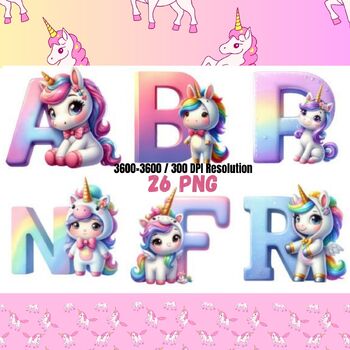Unicorn Alphabet Watercolor Clipart,unicorn,alphabet,learn with fun