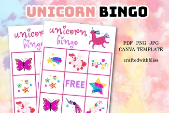 Preview of Unicorn BINGO - CANVA EDITABLE PRINTABLE PDF FILE'S - Bingo Game for kids