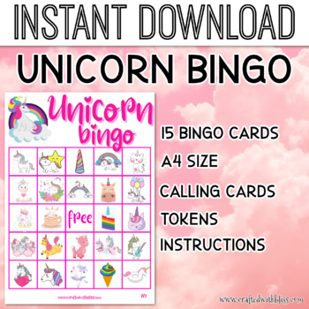 Preview of Unicorn Bingo For Kids, Unicorn Bingo Birthday Party