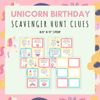 Unicorn birthday party set - Treasure hunt 4 Kids - Printable Party Supplies