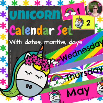 Unicorn Calendar Set Colorful (Months, Days, Dates, Years) | TpT