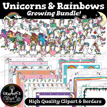 Preview of Unicorn Clip Art and Borders Bundle {Clipart for Teachers}